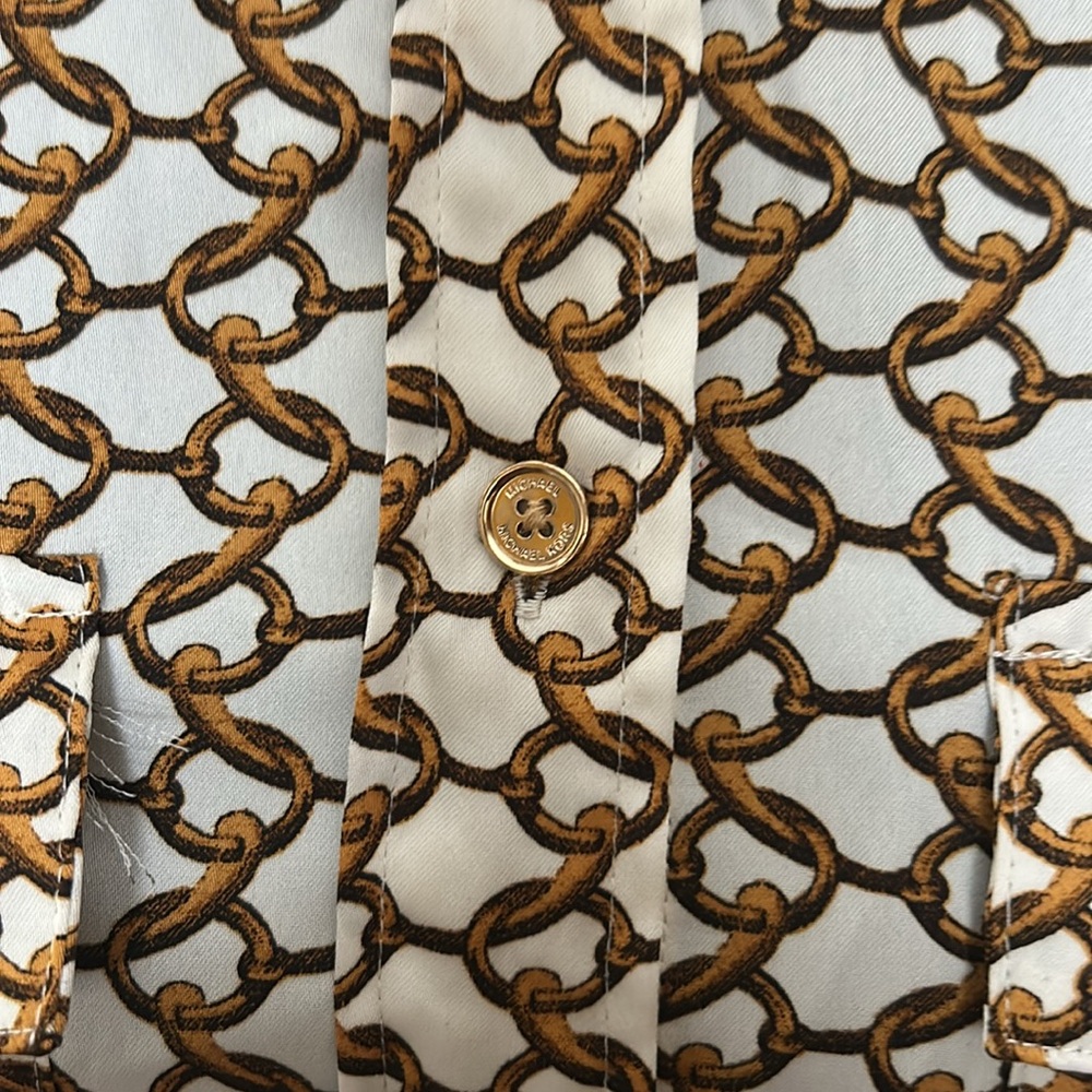 Michael Kors White Gold Chain Blouse w/gold buttons. - Picture 2 of 8